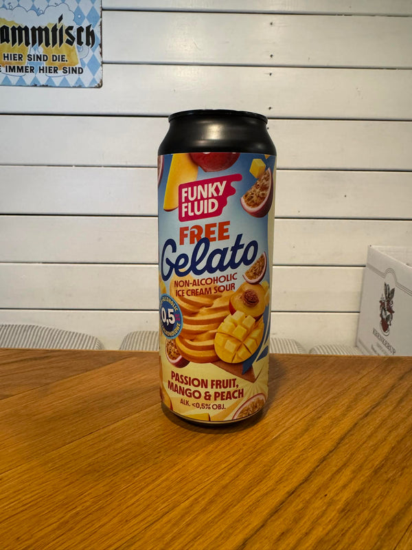 Free Gelato: Passion Fruit, Mango & Peach - 50cl, <0,5%, Alkoholfri Sour - Funky Fluid