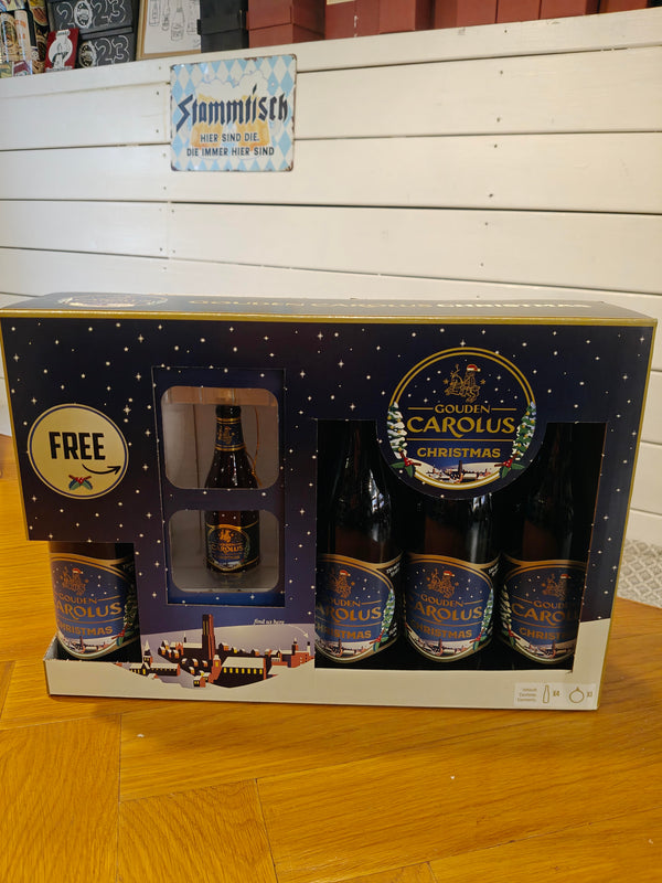 Gouden Carolus Christmas-sæt med 4 øl og Juletræspynt