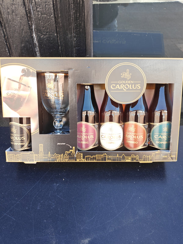 Gavekasse - Gouden Carolus m/ 5 øl og glas - 5x 33 cl